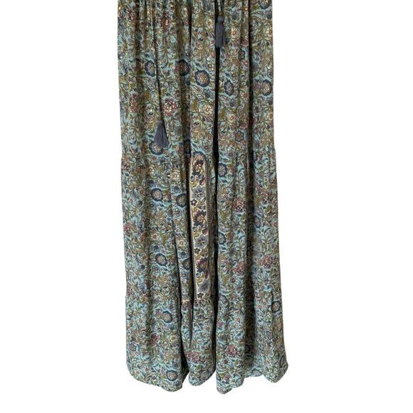 PAANI Halter Tiered Boho Maxi Dress Light Teal Floral Metallic Print, Size Small - Picture 5 of 11